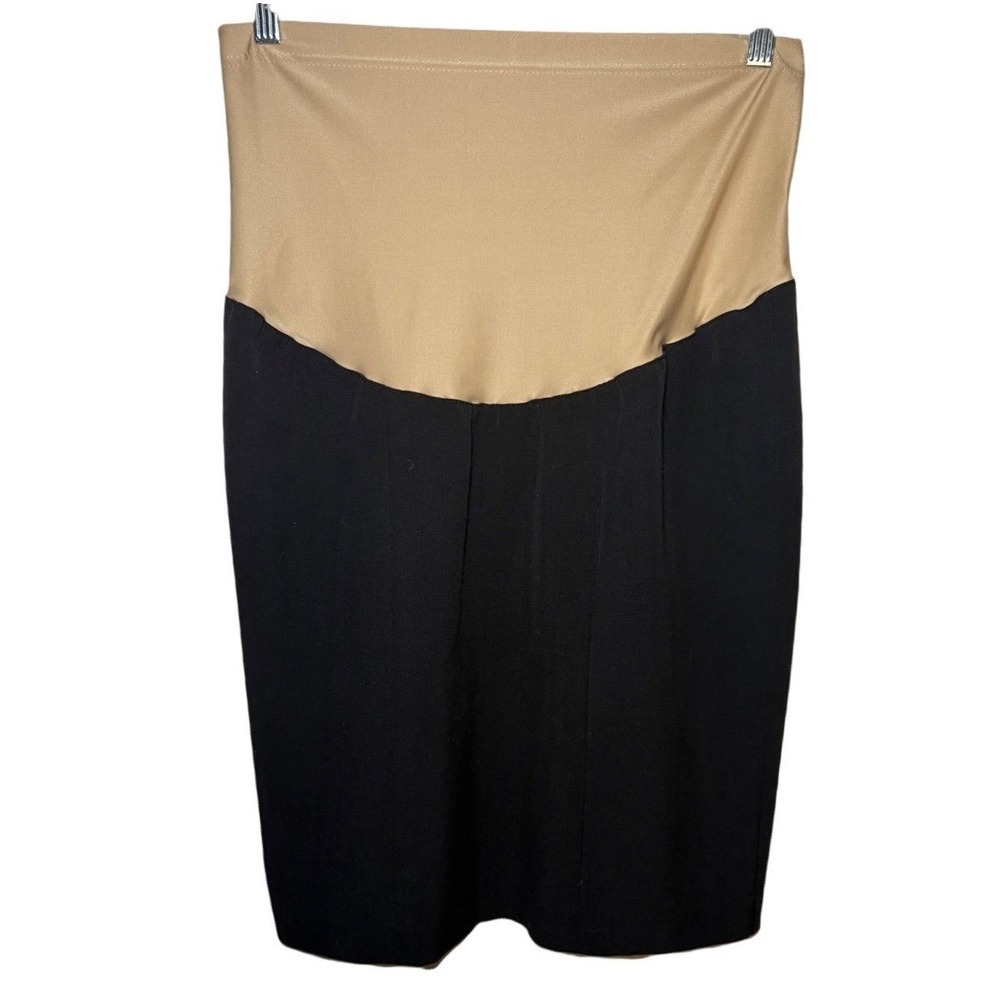 Duo Maternity Black Pencil Skirt Size Medium Tan Over Belly Panel